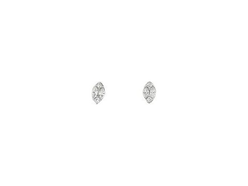 18K White Gold Stud Earrings with Natural Marquise and Princess Cut Diamonds